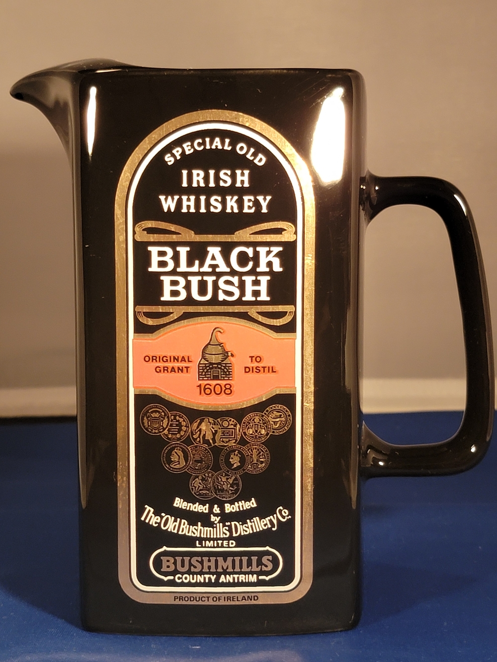Source Unknown Black Bush Black and Gold Whiskey Pitcher